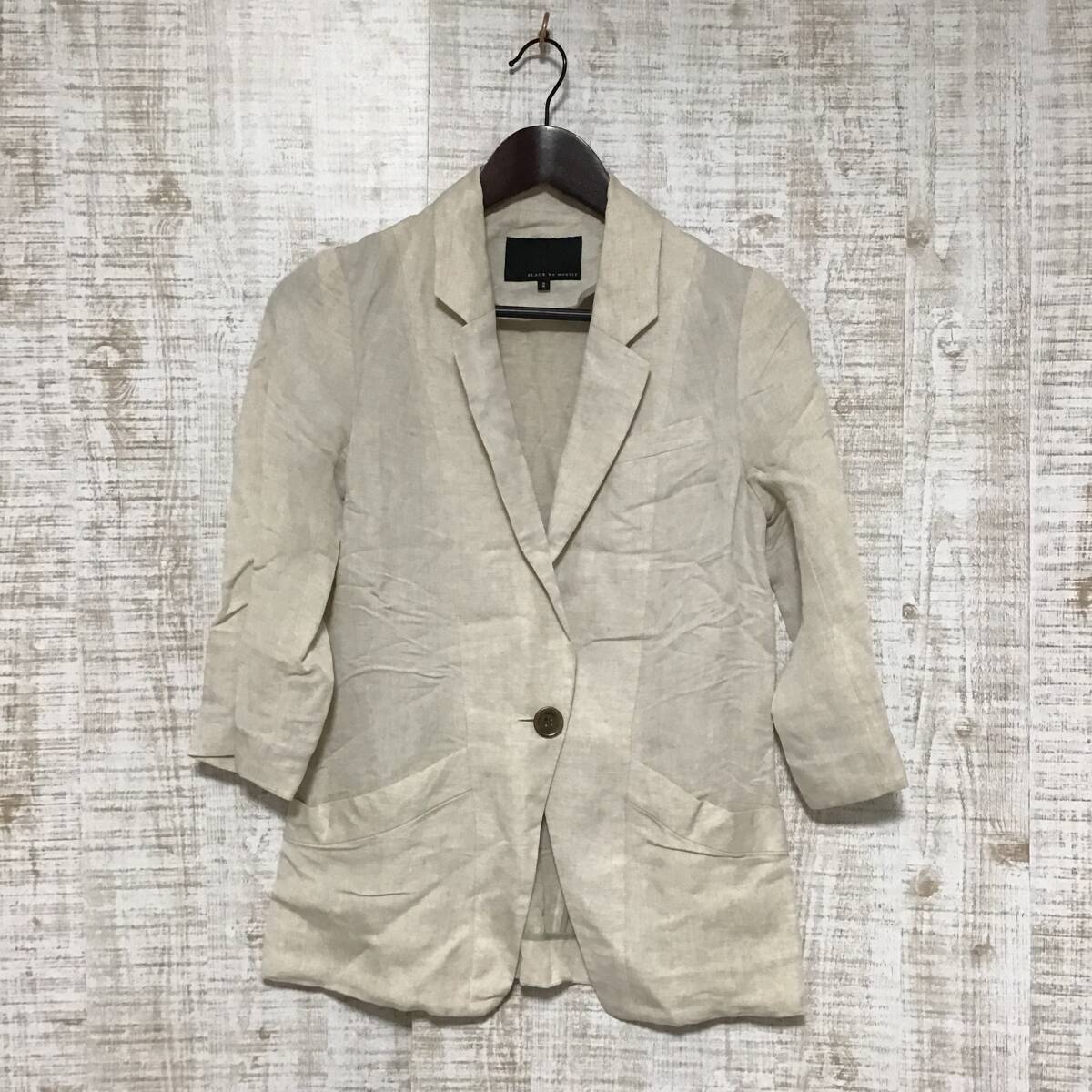 A454◇BLACK BY MOUSSY | ブラックバイマウジー レディース薄手麻ジャケット サイズ2(M)拍卖