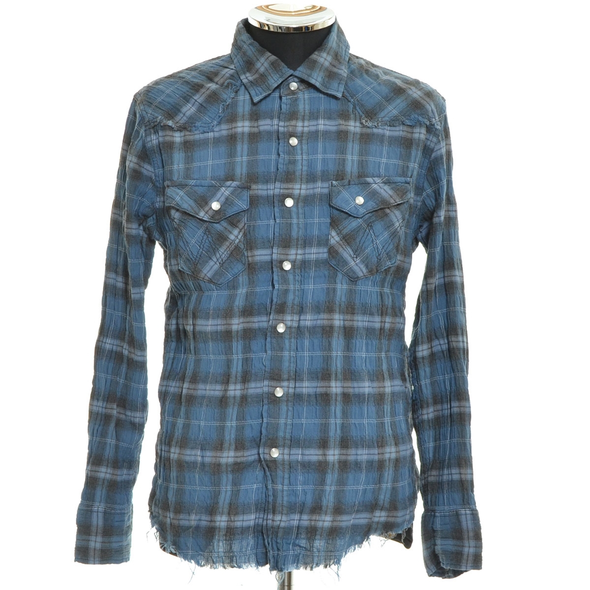 ●522531 Wrangler ラングラー ●ウエスタンシャツ ガーゼシャツ ROYAL PALM 別注 WS9119 サイズS メンズ ブルー チェック拍卖