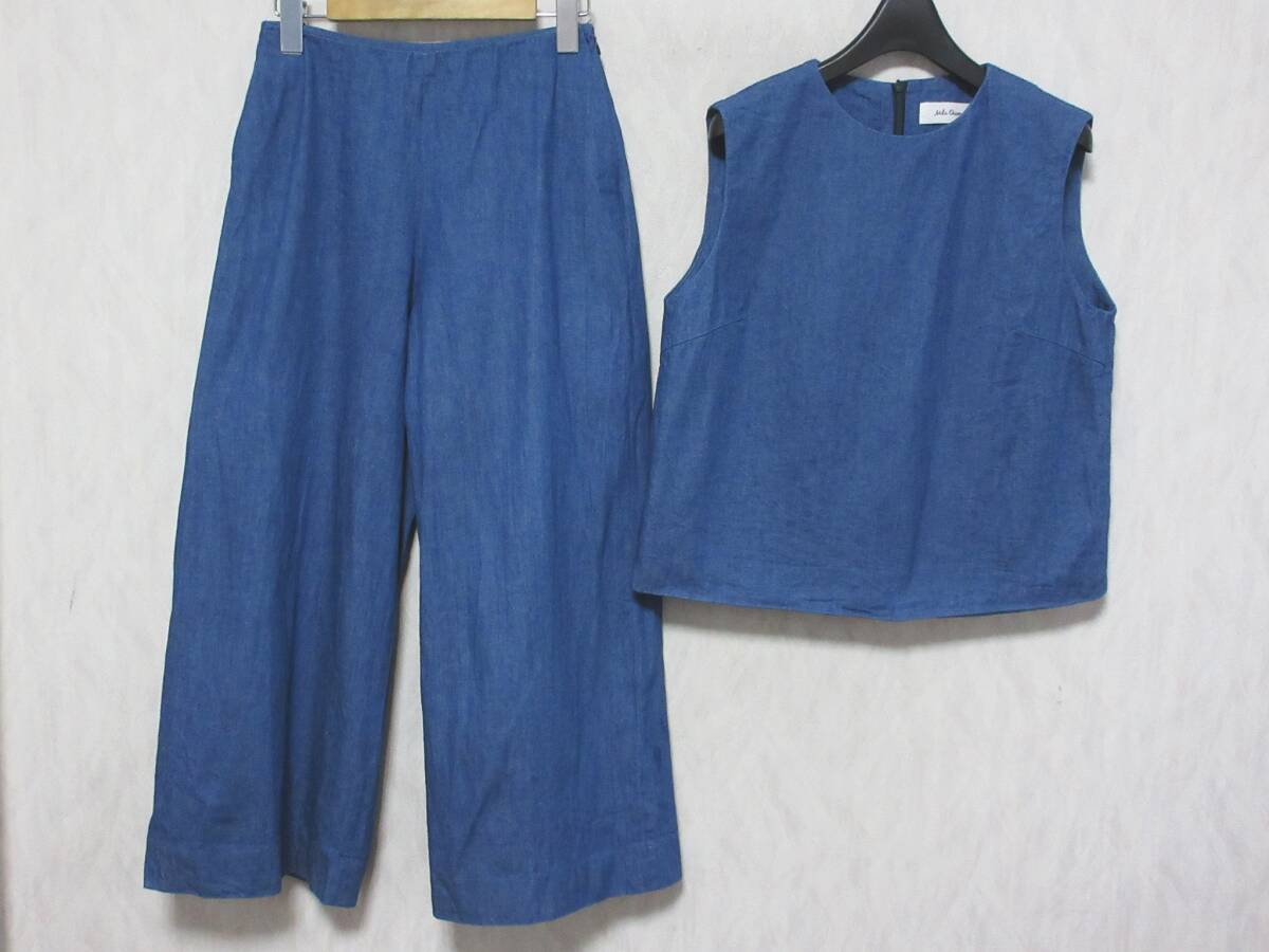 Mila Owen ミラオーウェン デニム ノースリーブ トップス ワイドパンツ セットアップ 09WFT162027 09WFP162028 インディゴブルー F kn2035拍卖