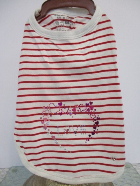 DOG CAT 犬 猫 ペット 服 綿 ラメ スパンコール クリスタル ボーダー 白 赤 柄: ハート ラブ オリジナル 限定 新品 未使用 サイズ: 3号 22拍卖