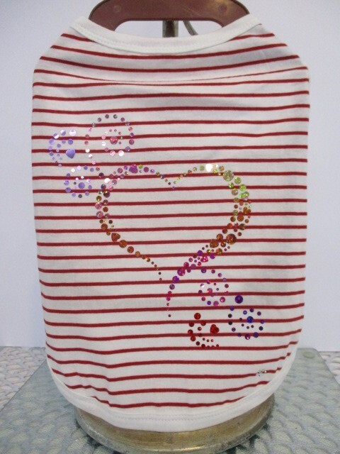 DOG CAT 犬 猫 ペット 服 綿 ラメ スパンコール クリスタル ボーダー 白 赤 レインボー ハート オリジナル 限定 新品 未使用 サイズ:4号 28拍卖