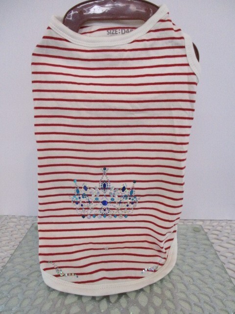 DOG CAT 犬 猫 ペット 服 綿 ラメ スパンコール クリスタル ボーダー 白赤 王冠 クラウン オリジナル 限定 新品 未使用 サイズ:D4 胴長 35拍卖