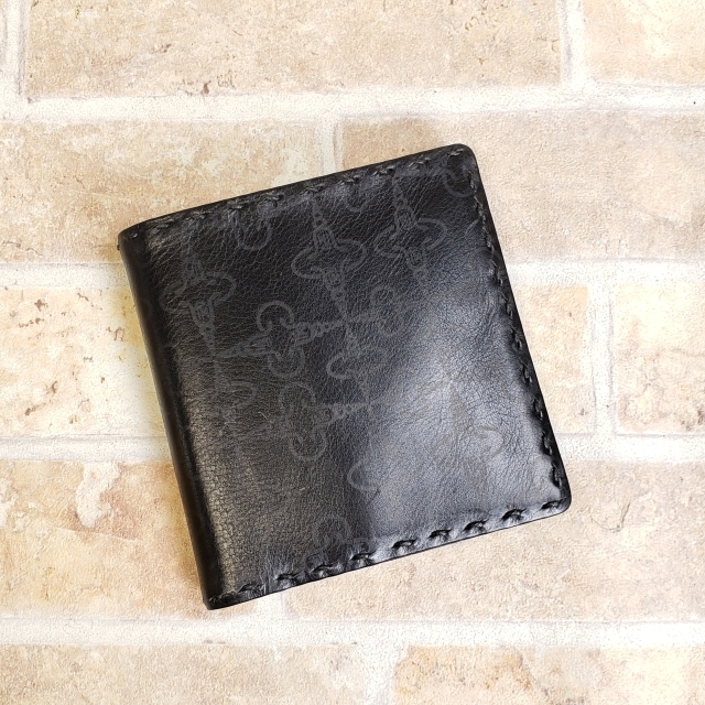 未使用 L.E.D.BITES サトウミツオ 総柄 レザー 折財布 ブラック 札入れ Satoh Mitsuo拍卖