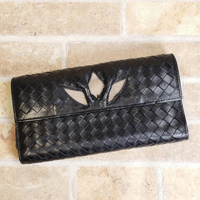 ボッテガヴェネタ イントレチャート レザー 長財布 ブラック イタリア製 bottega veneta拍卖