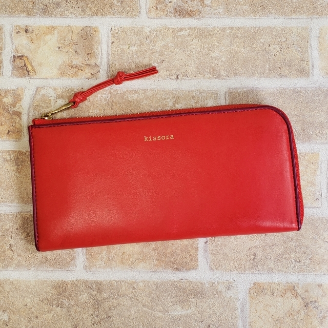 訳有未使用 キソラ kissora レザー L字ジップ 長財布 レッド 財布 ウォレット拍卖