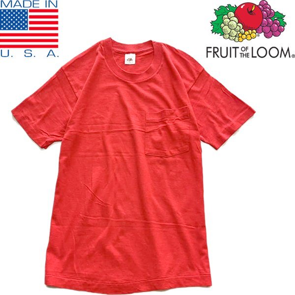 1点物◆USA製ビンテージ90s赤フルーツ無地ポケットTシャツ古着メンズSMレディースOKアメカジ90sストリートスポーツ中古ブランド373172拍卖