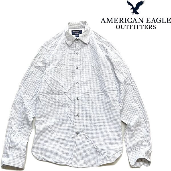 1点物◆アメリカンイーグルAE格子柄チェックシャツ古着メンズXSレディースOKアメカジブランド90sストリートスポーツブランド白シャツ373185拍卖