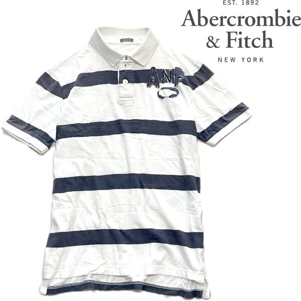 1点物◆アバクロ白紺ボーダーA&F半袖ポロシャツ古着メンズMLレディースOKアメカジ90sストリート/スポーツUSAブランドTシャツ中古XL373224拍卖