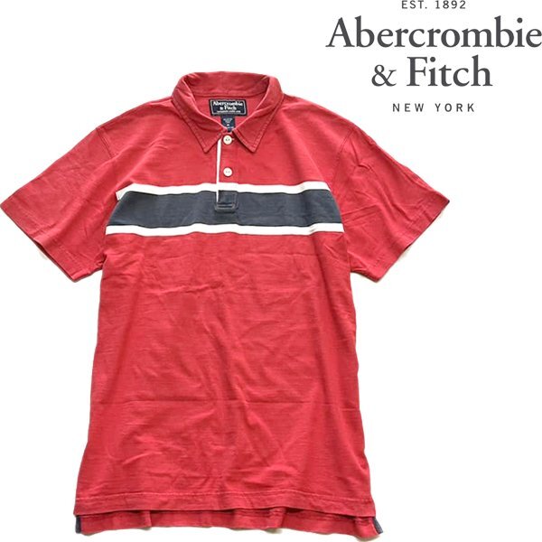 1点物◆アバクロ赤紺ボーダーA&F半袖ポロシャツ古着メンズMLレディースOKアメカジ90sストリート/スポーツUSAブランドTシャツ中古373222拍卖