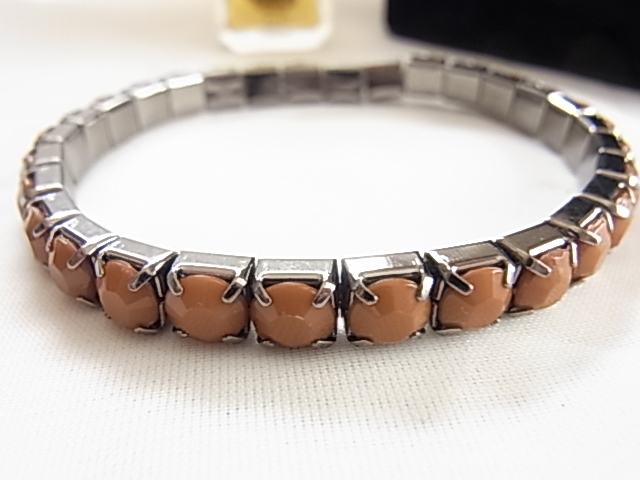ビンテージ/ヴィンテージ ココアブラウントーン ブラウン系のイミテカボション シックな印象のユニセックス感 伸縮性 ブレスレット☆拍卖