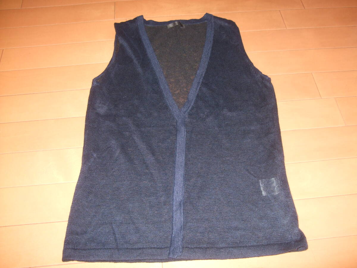 良品送料込即決☆GALELIE VIE リネン100%ニットベスト☆ネイビー系拍卖
