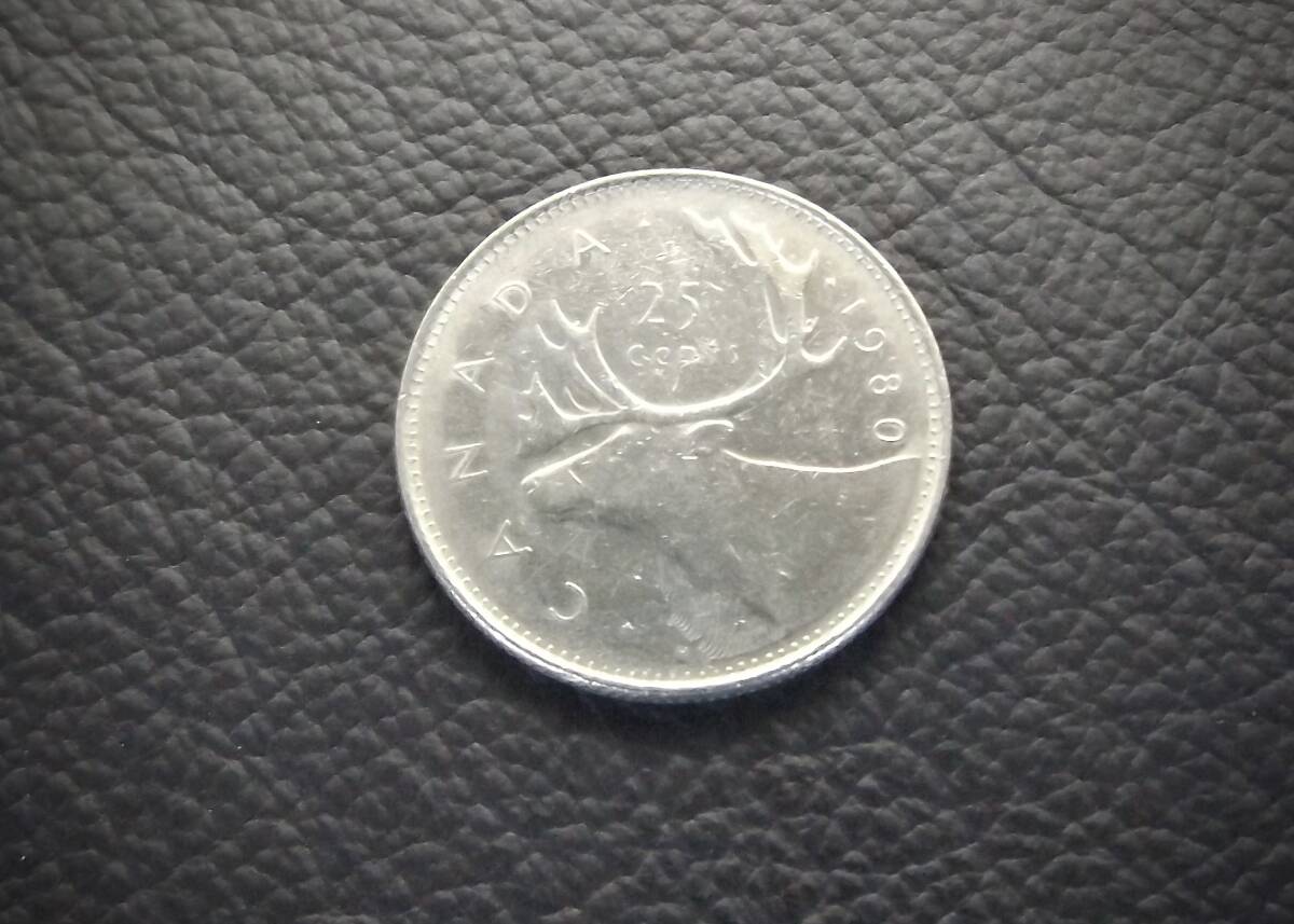 カナダ 25セント 1980年 送料無料 (17239) ヘラジカ エリザベス2世 お金 貨幣 硬貨 コイン拍卖