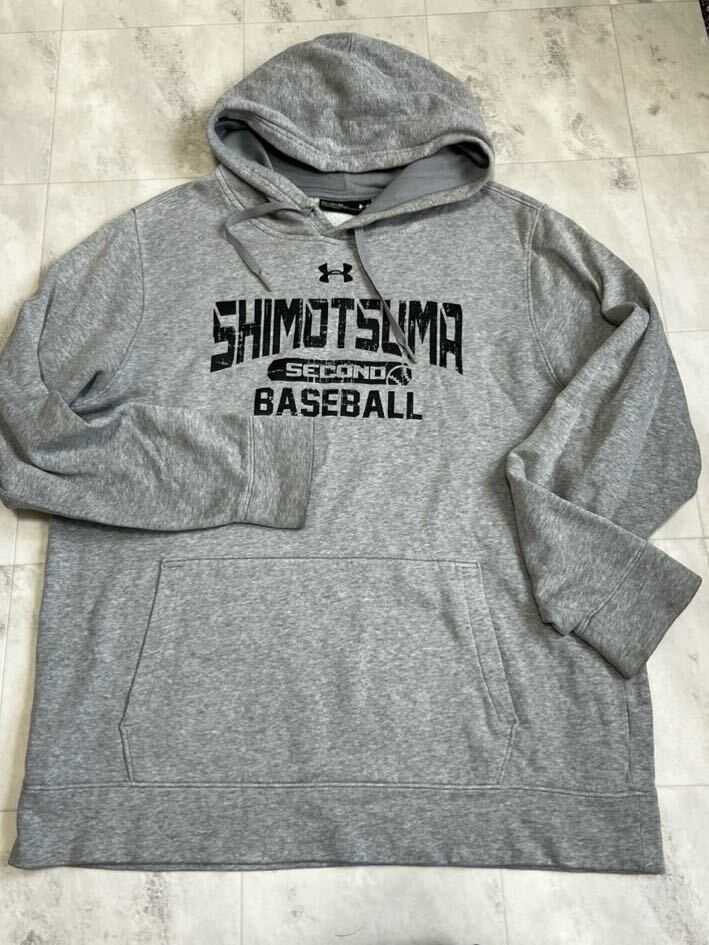 UNDER ARMOUR アンダーアーマー フーディー パーカー ロゴ刺繍 野球 BASEBALL 灰 グレー XL拍卖