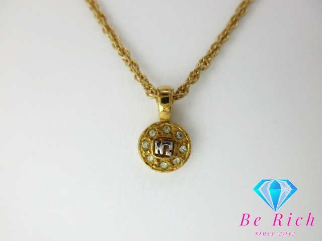 ニナリッチ NINA RICCI ラインストーン 付 NR ロゴ ネックレス ペンダント メッキ ジュエリー アクセサリー 【中古】 ba3051拍卖