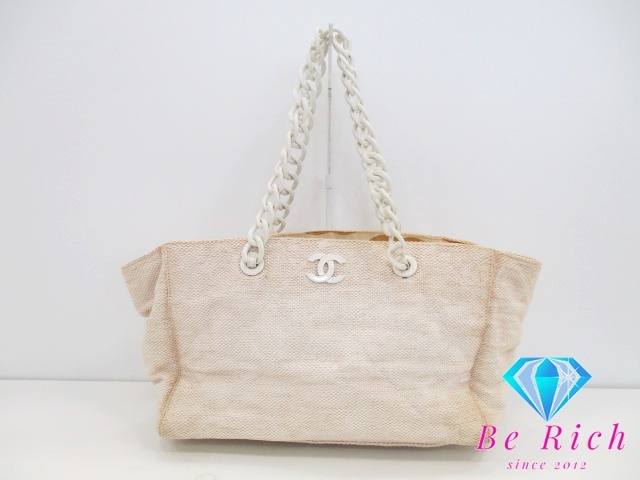 シャネル CHANEL マトラッセ キャンバス プラチェーン ショルダーバッグ トートバッグ アイボリー ホワイト【中古】【送料無料】 bk8929拍卖
