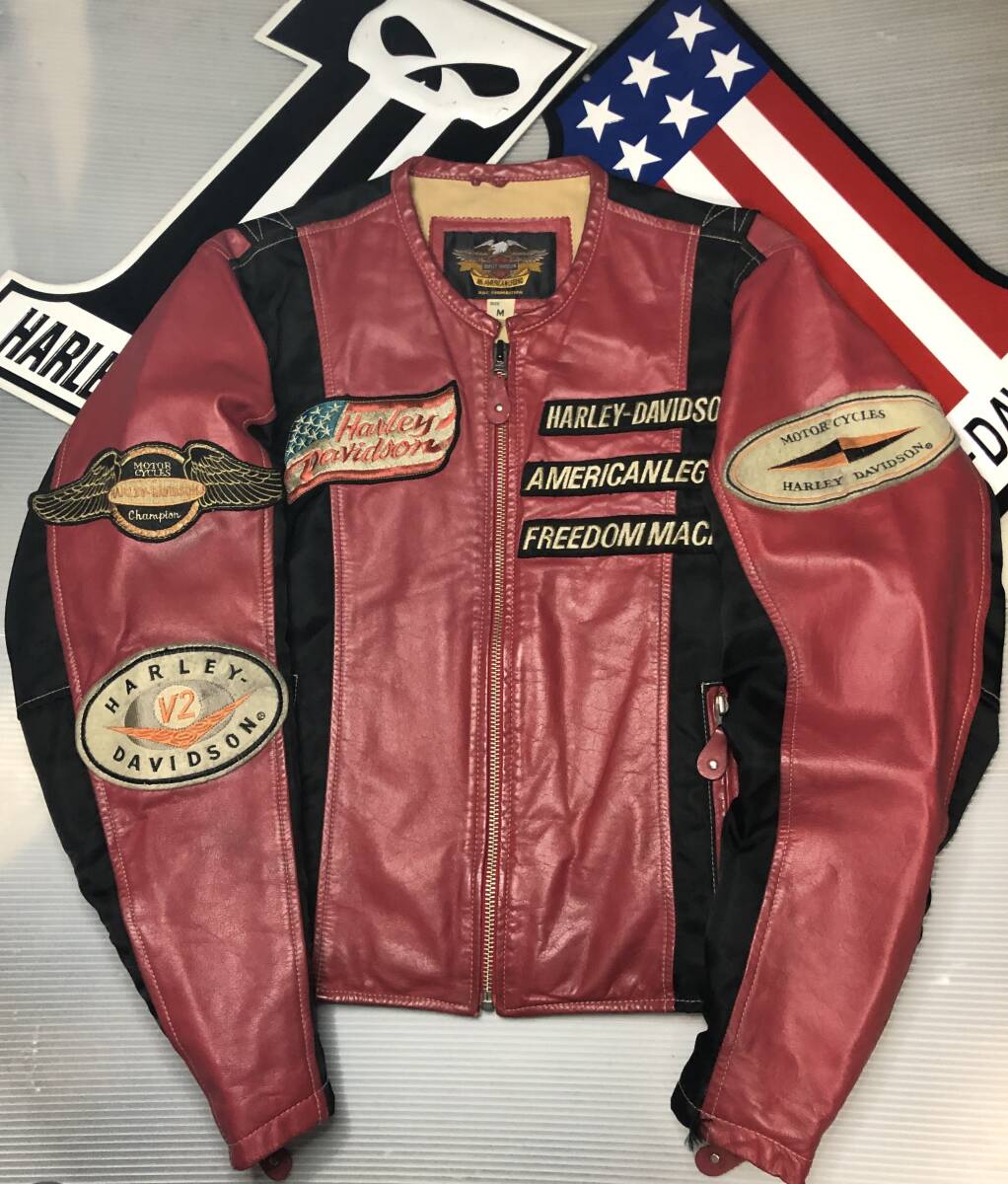 ハーレーダビッドソン HARLEY DAVIDSON ★涼く軽い本革ジャケット・H-Dオリジナル稀少ヴィンテージ・刺繍ワッペン7種付き!★稀少モデル★拍卖