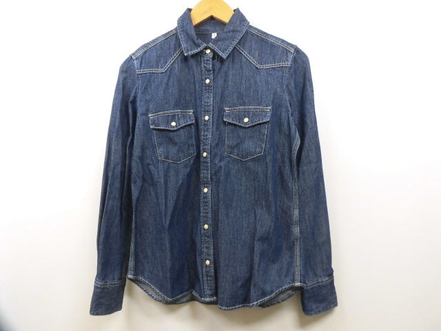無印良品 良品計画 ウエスタン デニムシャツ 長袖シャツ 胸ポケット トップス ネイビー 紺 Sサイズ拍卖