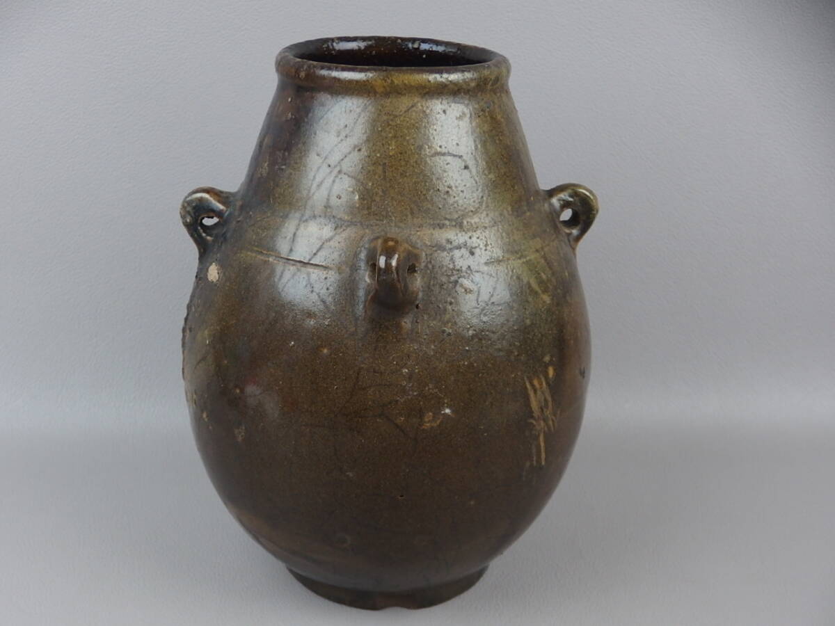 【骨董・茶道具】★古い 沖縄 琉球 壷屋焼★★四耳壷 fn055vb.8 花道 華道 古民拍卖