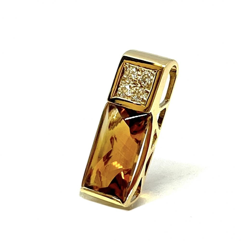 【レターパックプラス発送】K18YG シトリン 琥珀色 オレンジ ペンダントトップ イエローゴールド メレダイヤ 0.11c 磨き加工済み 17211拍卖