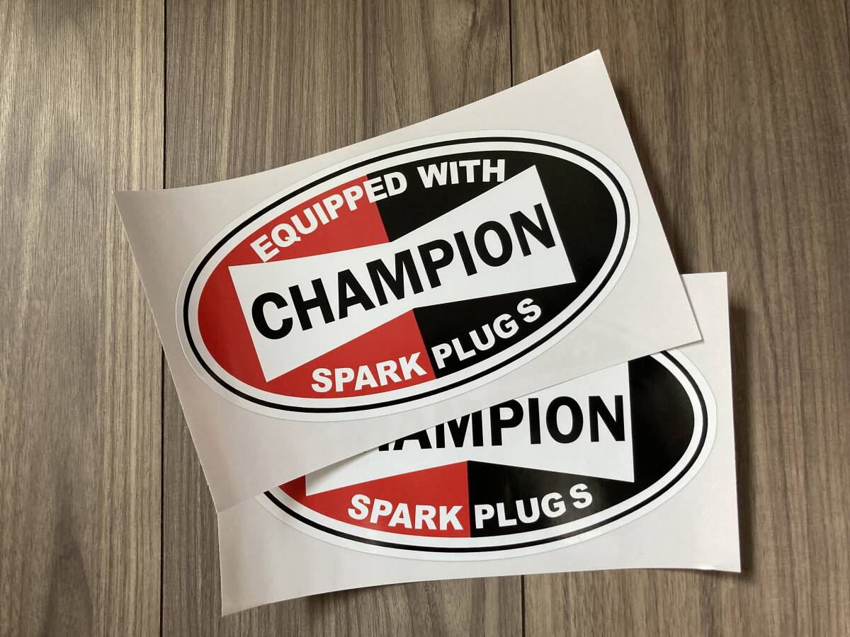 ★送料無料★CHAMPION Equipped With チャンピオン ステッカー デカール 2枚セット 205mm × 115mm拍卖
