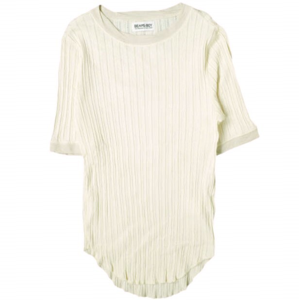 BEAMS BOY ビームスボーイ 20SS ジャカードリブクルーショートスリーブTシャツ 13-04-0732-454 Free ナチュラル 半袖 トップス g13657拍卖