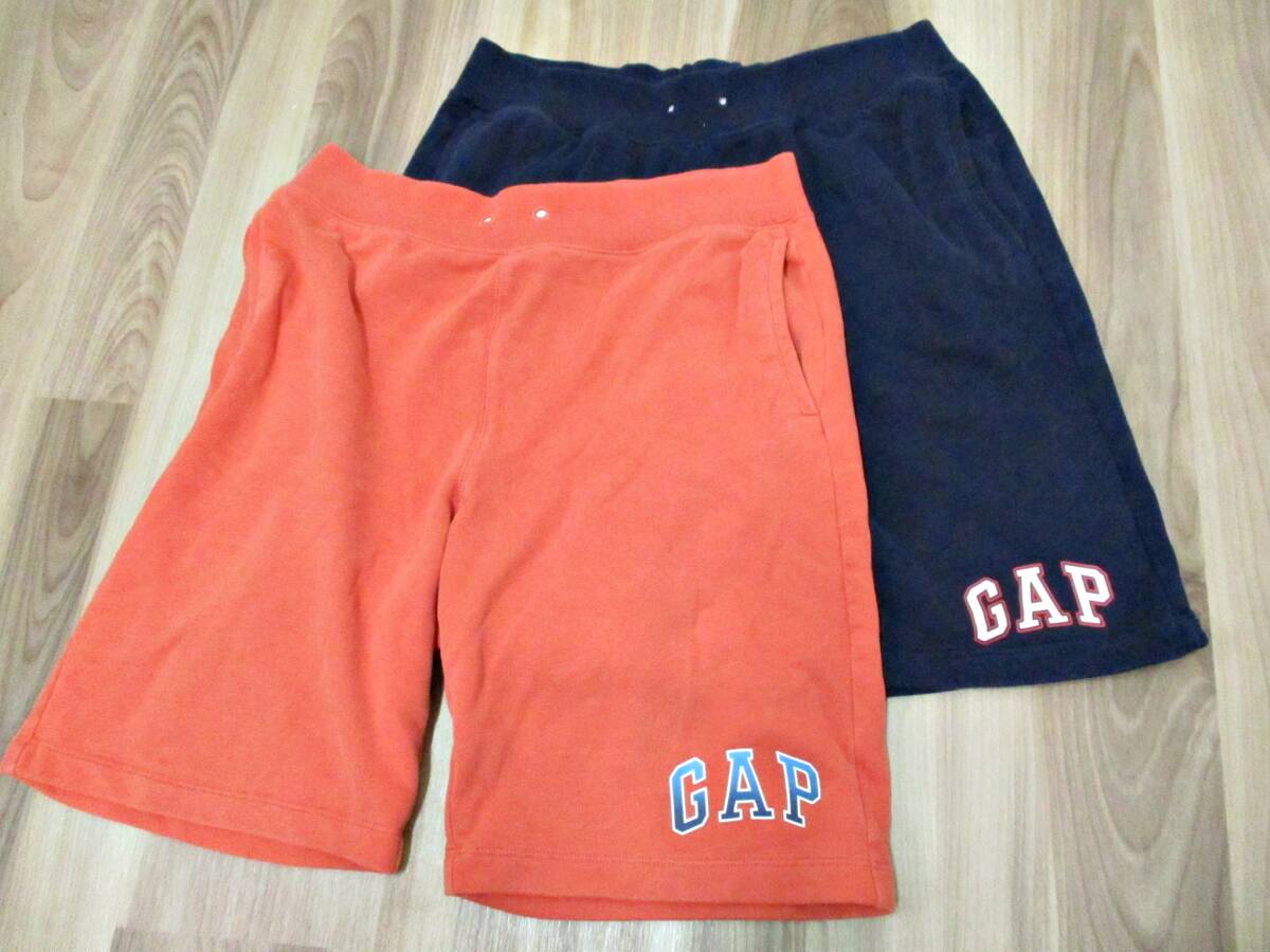 ★1144【送料無料】 上下セット GAP ギャップ ショートパンツ ハーフ キッズ オレンジ ネイビー 綿配合 普段着 カジュアル ロゴ ポケット拍卖