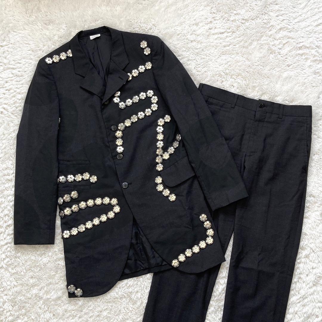 【超希少】16SS コムデギャルソンオムプリュス スナップボタンジャケット セットアップ スラックス スリーボタン プリント加工拍卖