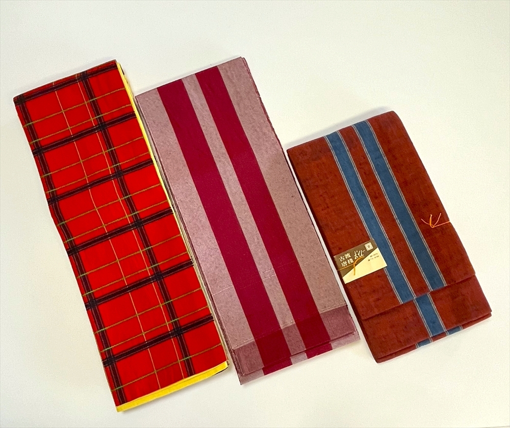 花とら●リサイクル帯 半幅帯 3本まとめて 未使用品含む 美品 縞 カジュアル 浴衣 ちぐさ帯 240802拍卖