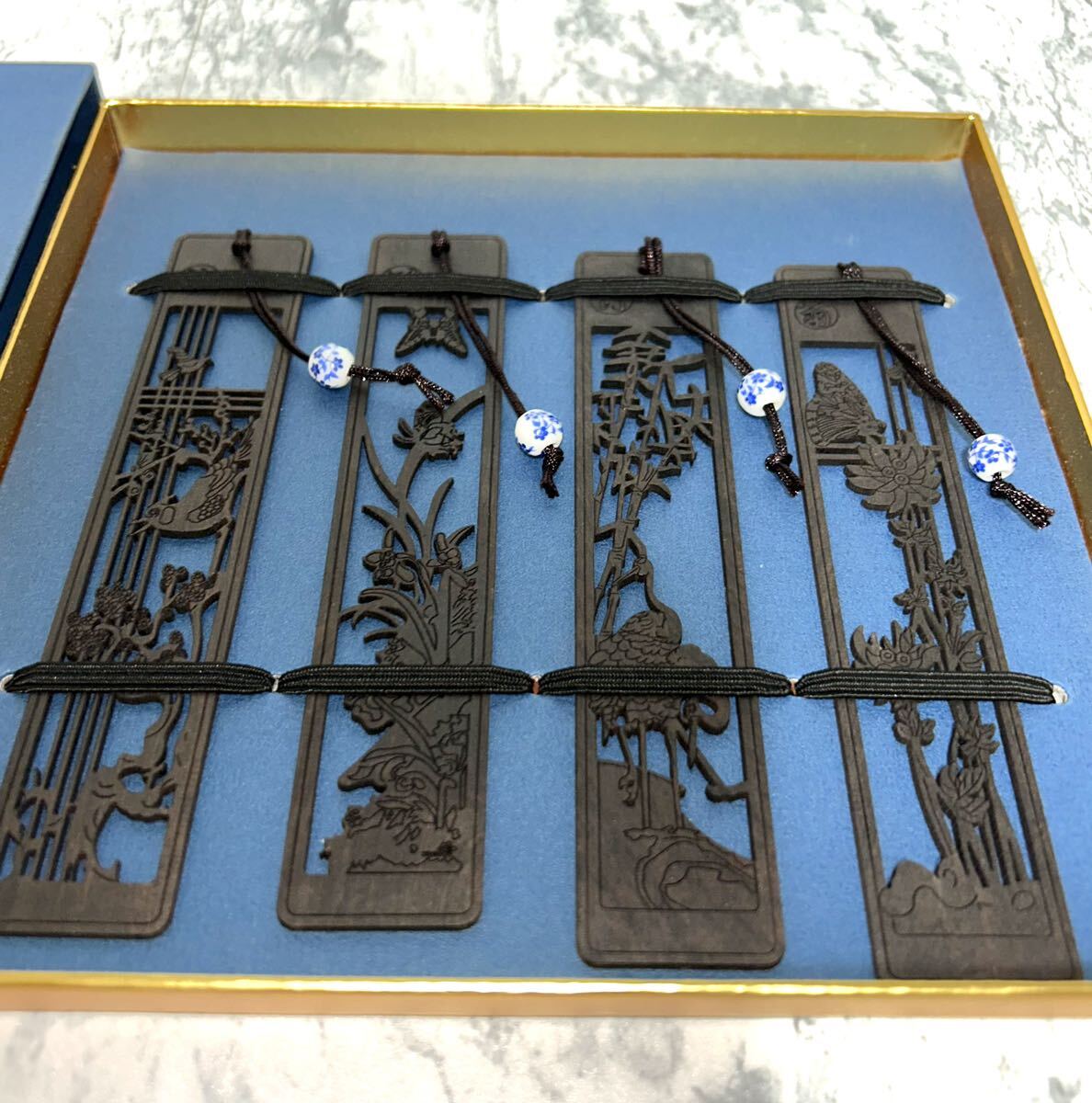 送料無料 手作りの天然木製彫刻 ブックマーク ギフトボックスセット 拍卖