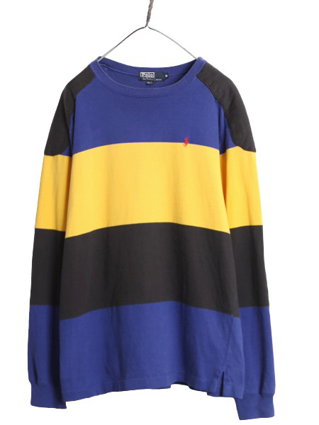 90s USA製 ポロ ラルフローレン ボーダー 長袖 Tシャツ メンズ XL / 古着 オールド ラガーシャツ 素材 ロンT 大きいサイズ ヘビーウェイト拍卖