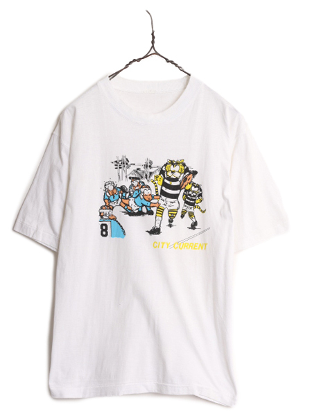 80s カレッジ キャラクター イラスト プリント Tシャツ メンズ S 程/ ヴィンテージ マスコット アメフト フットボール 白 シングルステッチ拍卖