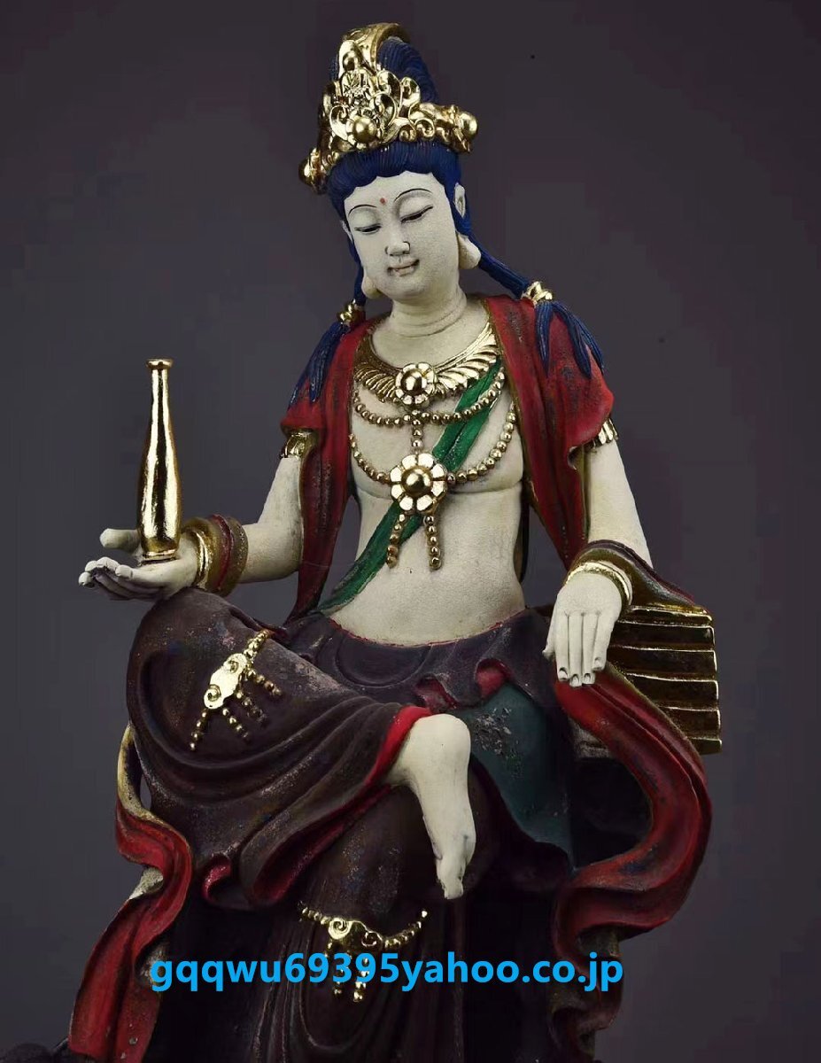 【天然木彫】観音菩薩 仏教美術 仏像 仏教工芸品 木彫り コレクション 職人手作り 美術品 室内飾り 彫刻工芸品 高さ:60CM拍卖