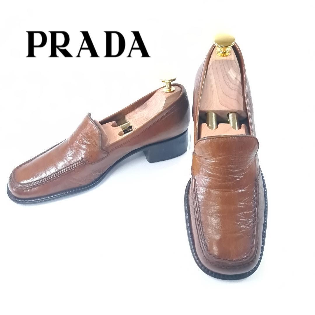 PRADA プラダ ローファー スクエアトゥ EU36 キャメル パンプス イタリア製 ブラウン hws01132拍卖