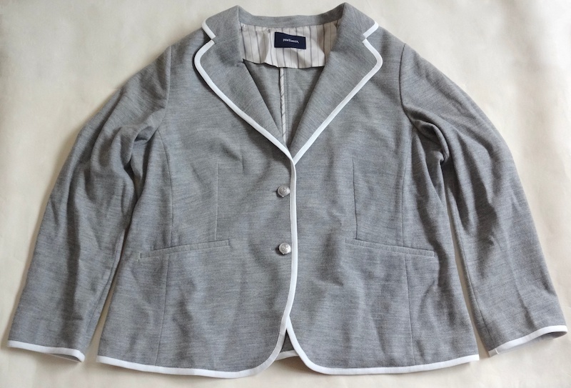 (USED) NEW YORKER パイピングジャケット ウール グレー 大きいサイズ21拍卖