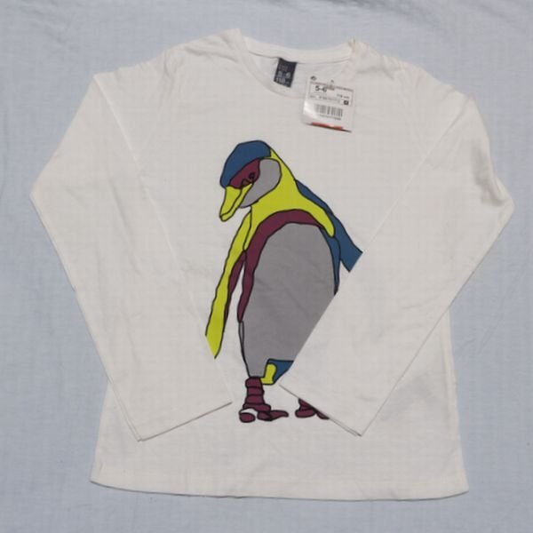ZARAザラ 118 5/6歳 綿100% ペンギン長袖Tシャツ 白拍卖