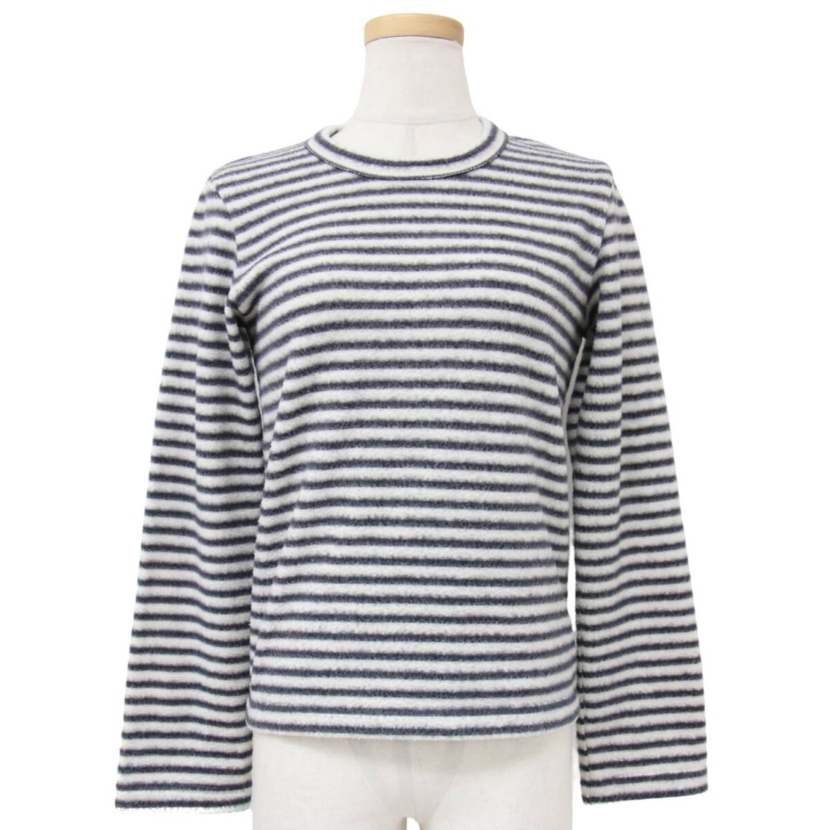 COMME des GARCONS コムデギャルソン ホワイト×ネイビー ボーダー柄 フリース プルオーバー トップス ネップ加工 フランス製 コムコム拍卖