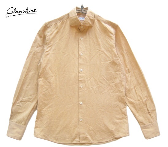 極上イタリア製!!グランシャツ Glan Shirt Glans*SLOW WEAR セミワイドカラー オックスフォードドレスシャツ 39 実寸M 濃いベージュ拍卖