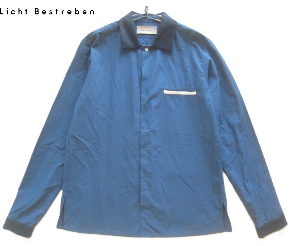 美品日本製!!リヒト ベシュトレーベン Licht bestreben*麻切り替え 比翼仕立て長袖シャツ 1 紺 ネイビー 加藤 弘大デザイナー拍卖