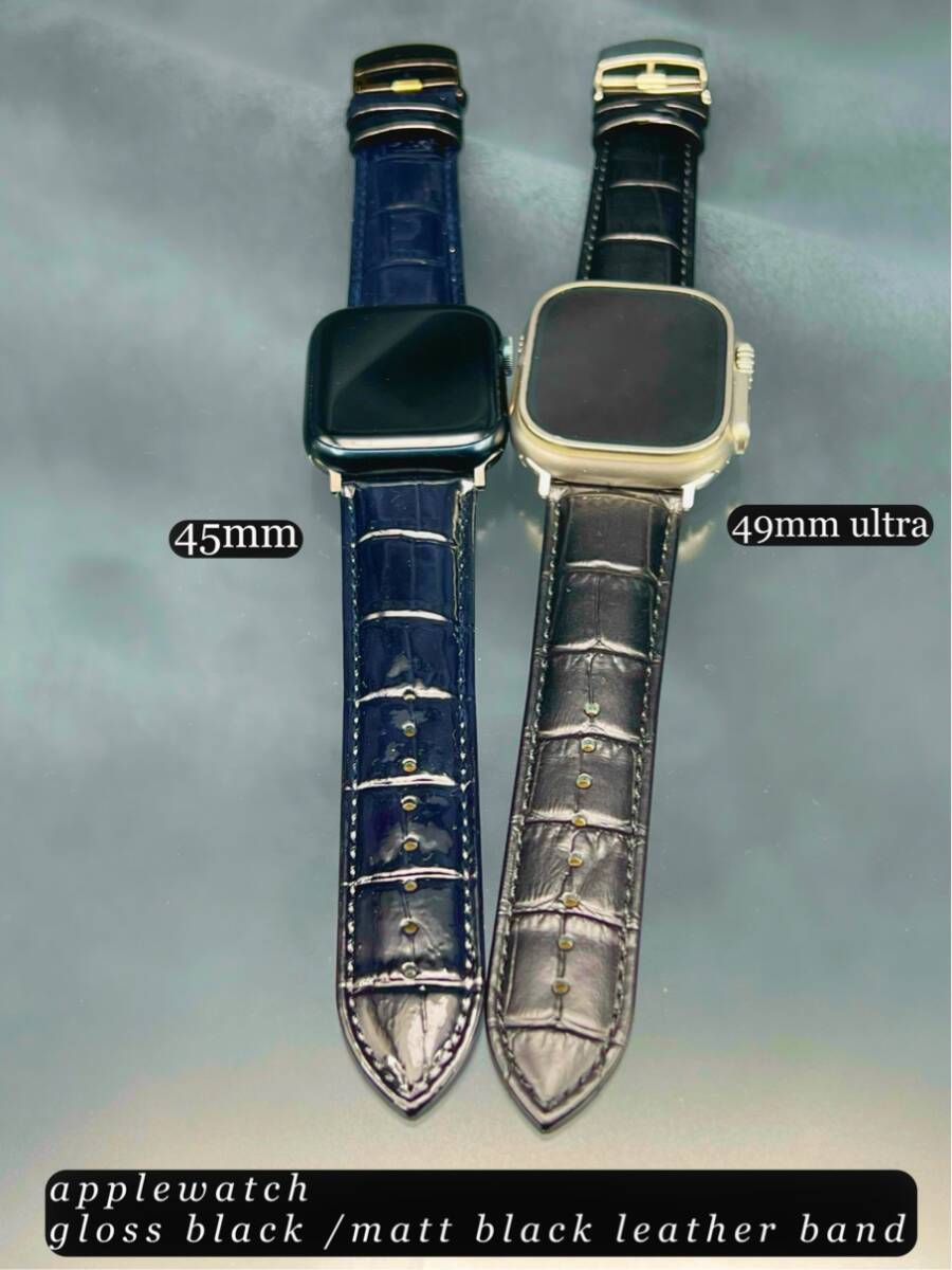 本革 牛革 レザー クロコダイル ブラック レザー ベルト 49mm 49ミリ ウルトラ アップルウォッチ 24mm幅 D バックル ultra拍卖
