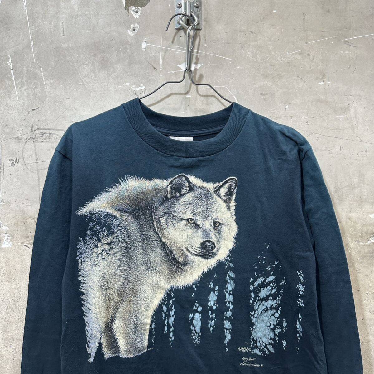 90s USA製古着 狼プリント ロンティー ロンT アニマル ONITA拍卖