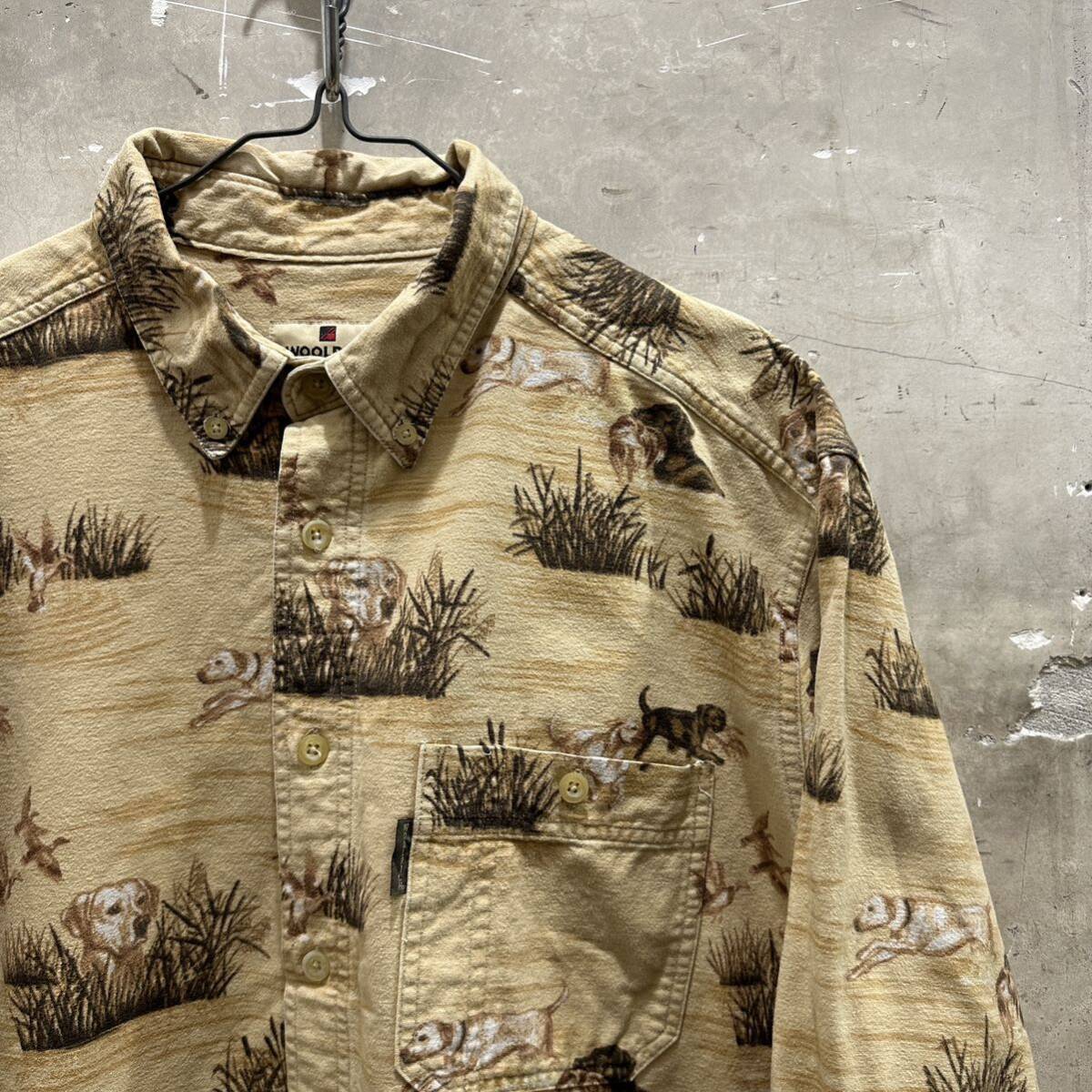 US古着ウールリッチ WOOLRICH 犬柄BD長袖シャツ ゴールデンレトリバー拍卖