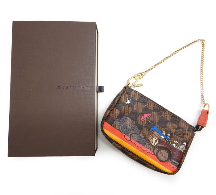ほぼ未使用 極美品 ルイヴィトン N41426 ダミエ アクセソワールミニポーチ FB3247 LOUIS VUITTON ミニ イリュストレエヴァシオン ブラウン拍卖