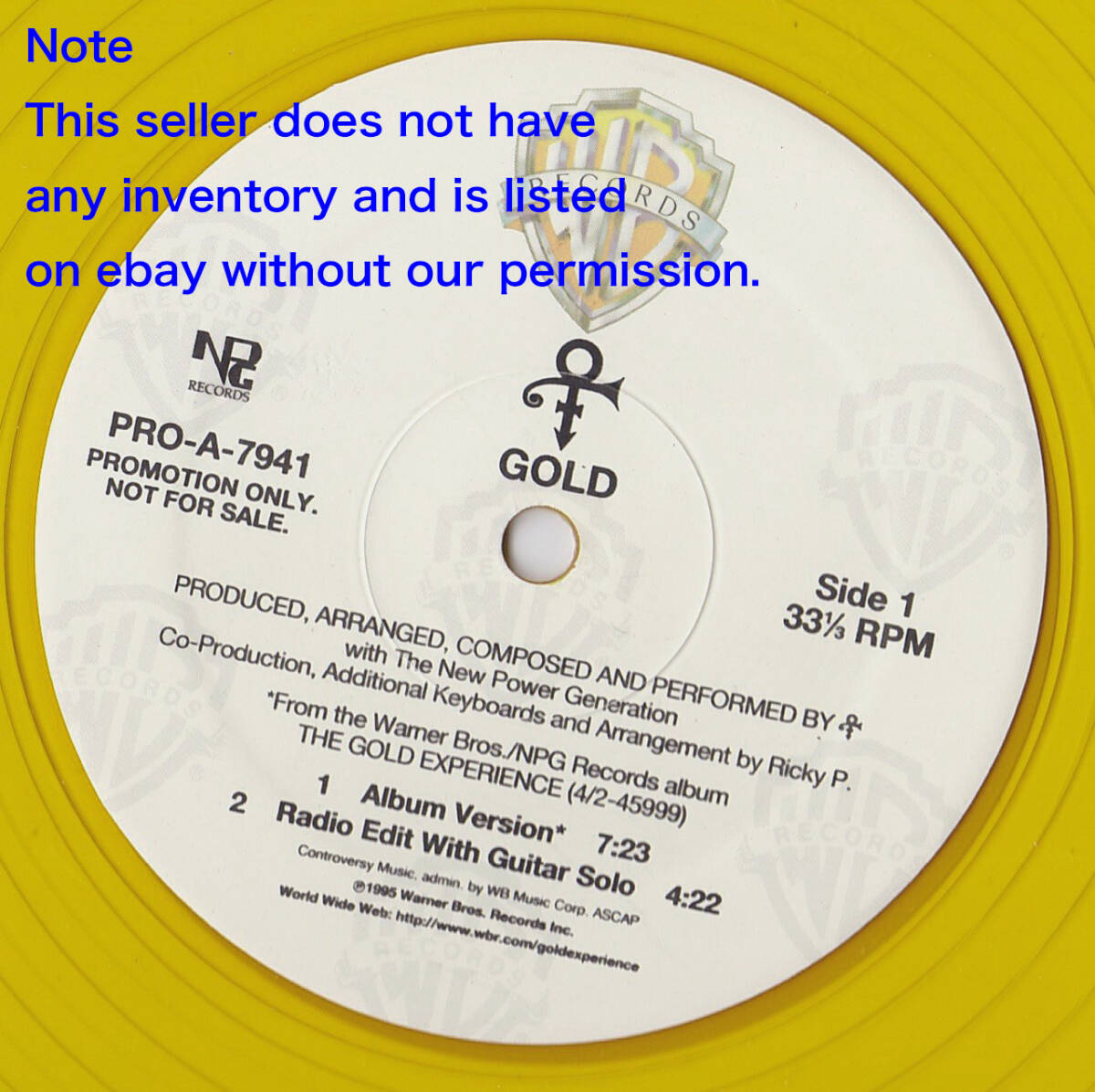 12inch★The Artist (Formerly Known As Prince) PRINCE / Gold★イエローカラーヴァイナル・promo only・Warner/NPG★拍卖