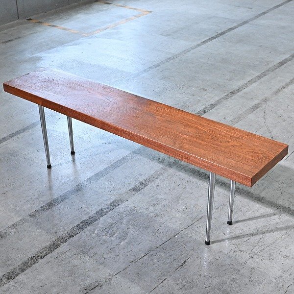 デンマーク製 コンソール カウンターテーブル チーク材 長机 デスク ダイニング リビング ディスプレイ 棚 アイアンレッグ拍卖