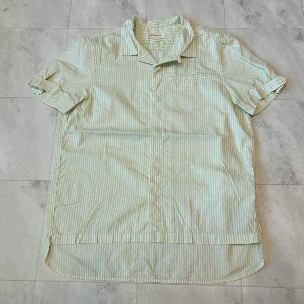 DIESEL ディーゼル 開襟 オープンカラー ロゴ 刺繍 チェーンステッチ PR-SUADE.IN FLNCEOCNTRL ストライプ 半袖シャツ拍卖
