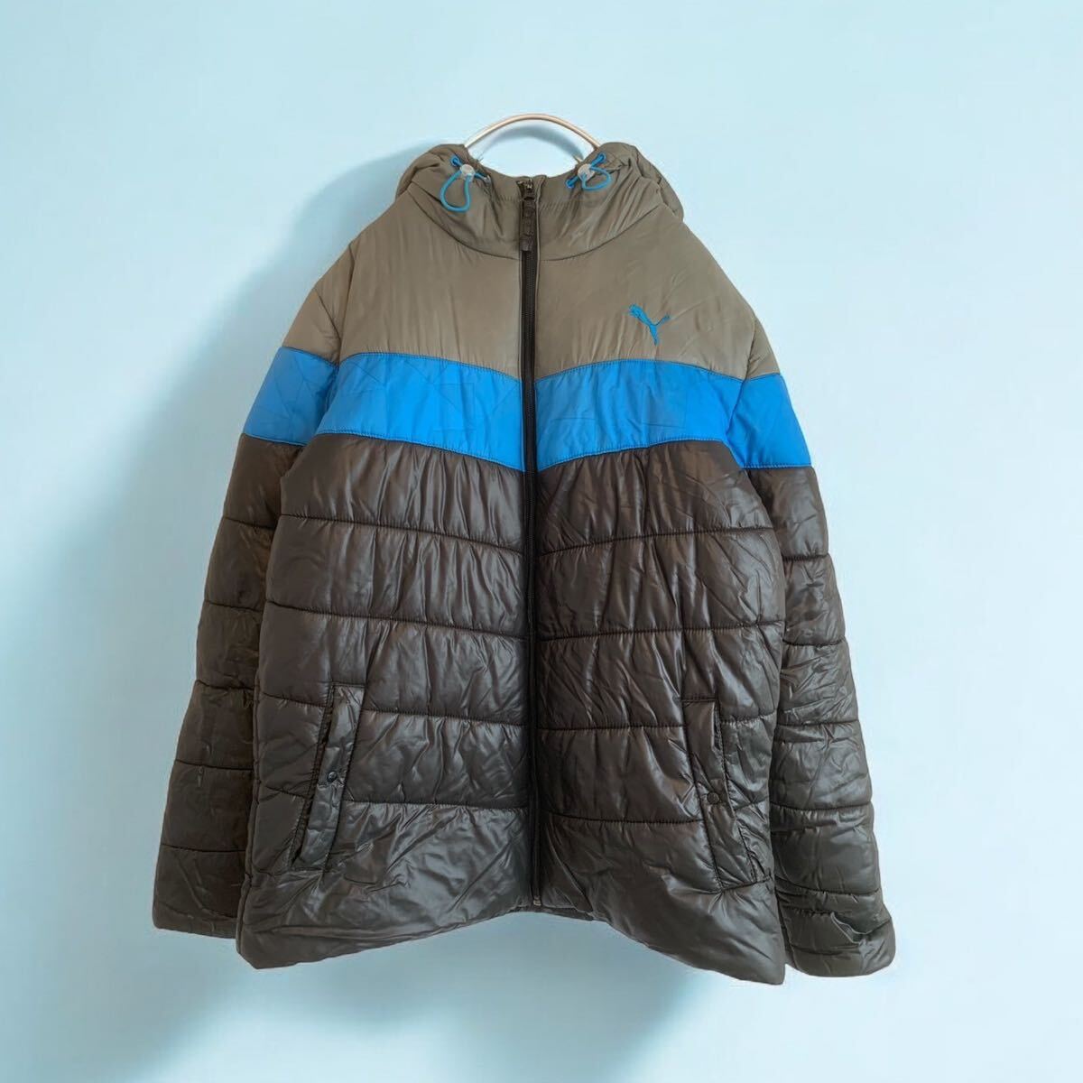 PUMA プーマ 中綿 パデッドジャケット ブルー 青×黒×グレー メンズL拍卖