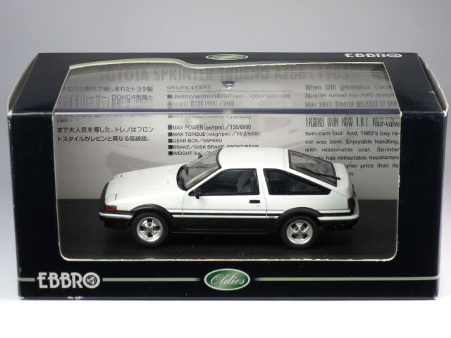 エブロ 1/43 トヨタ スプリンター トレノ (AE86) 1983 ホワイト (43818)拍卖