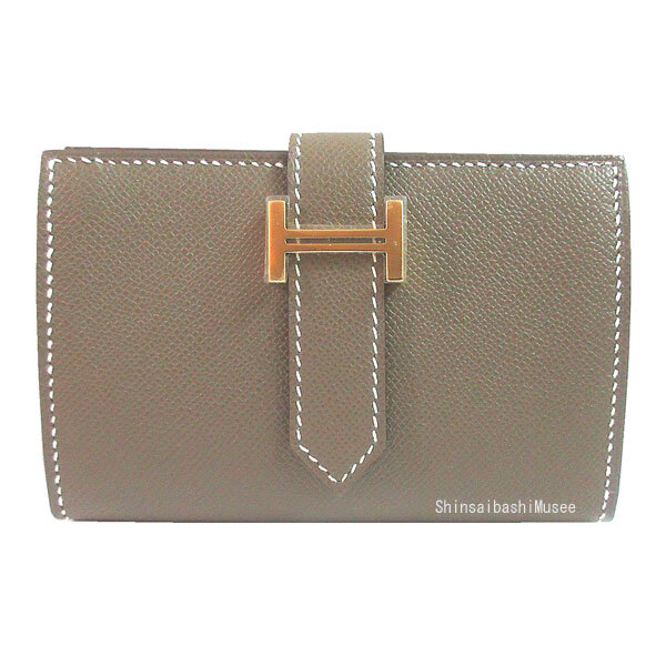 ≪ 新品 ≫ エルメス ベアン ミニ エトゥープ ゴールド金具 ヴォーマダム W刻印 ミニ 財布 カードケース拍卖