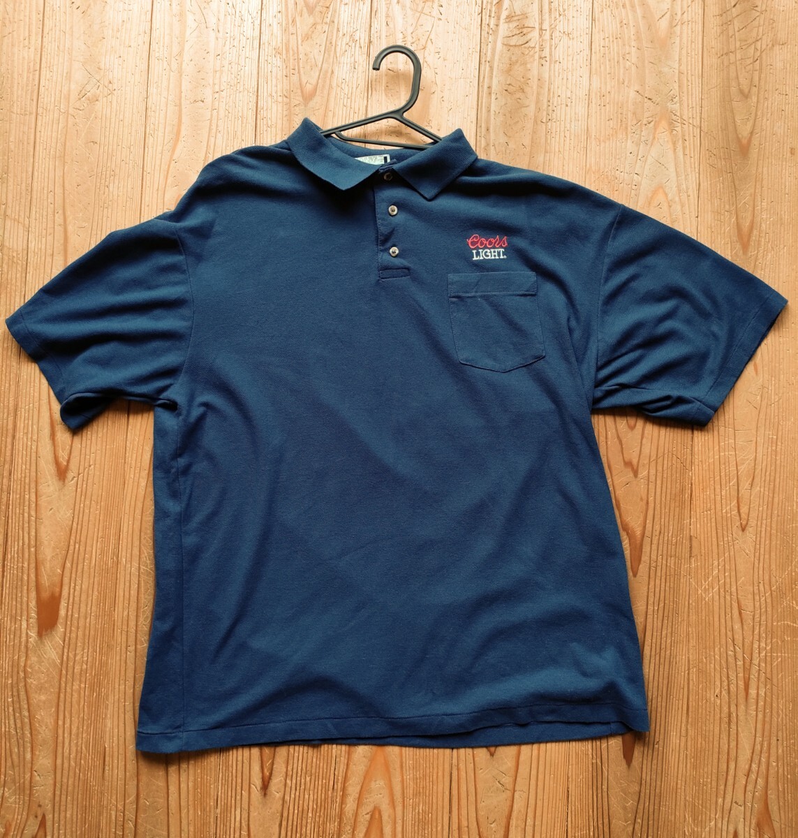 希少 90s USA製 古着 半袖 Coors クアーズ ロゴ 刺繍 ポロシャツ メンズ L ネイビー ビール 企業系 拍卖