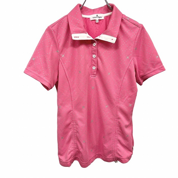 クレージュ courreges ポロシャツ スポーツシャツ ロゴ柄 半袖 2WAY襟 ハイネック/レギュラーカラー ポリ100% 40 ピンク レディース拍卖